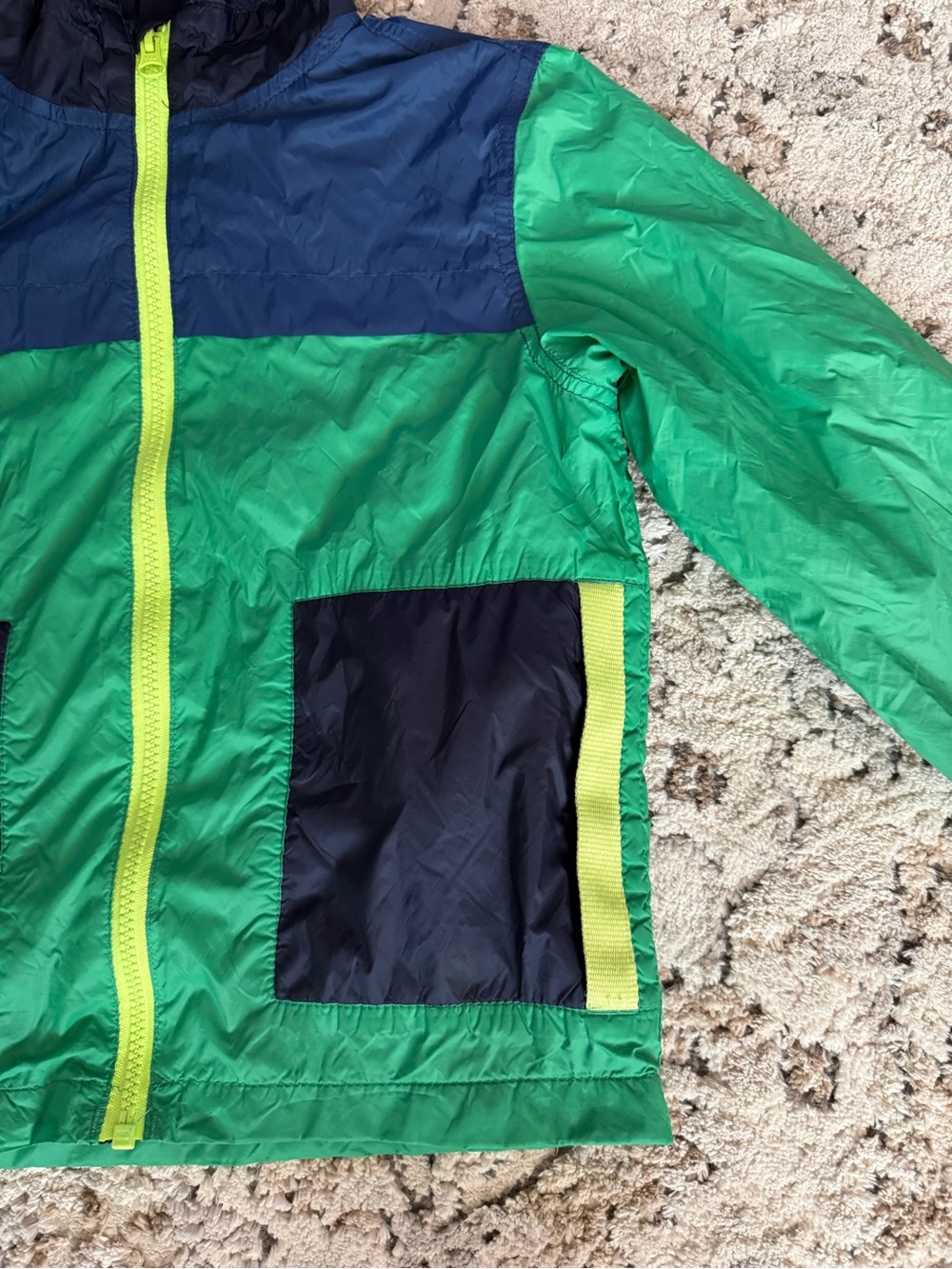 Gymboree Green & Navy Hooded Rain / Wind coat with Lime Zipper - Picture 2 of 6